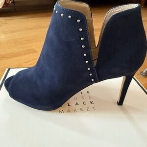 WHBM Louise suede shootie heel in Officer Blue color/ open toe - size 9